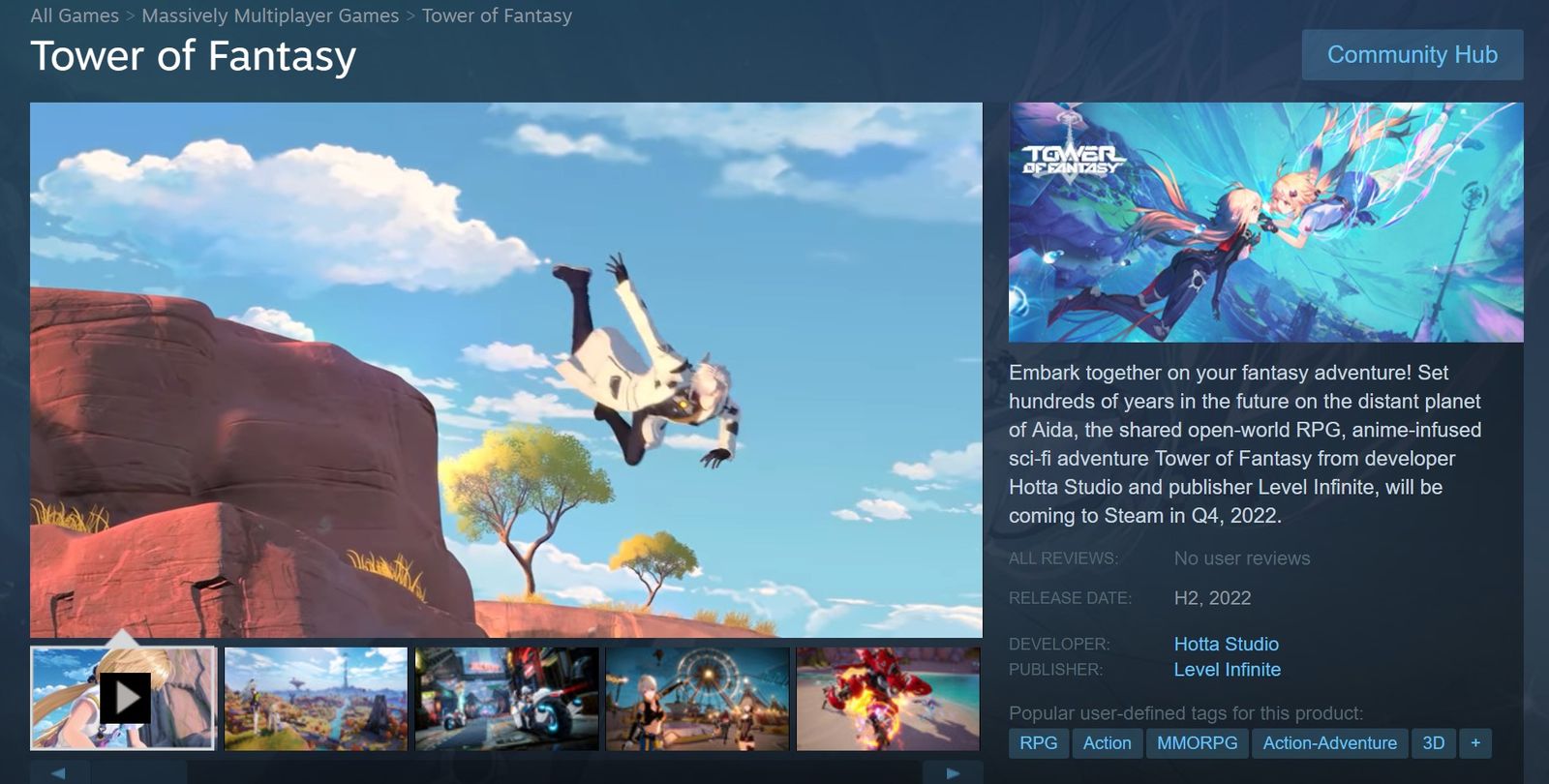 Steam page of Tower of Fantasy
