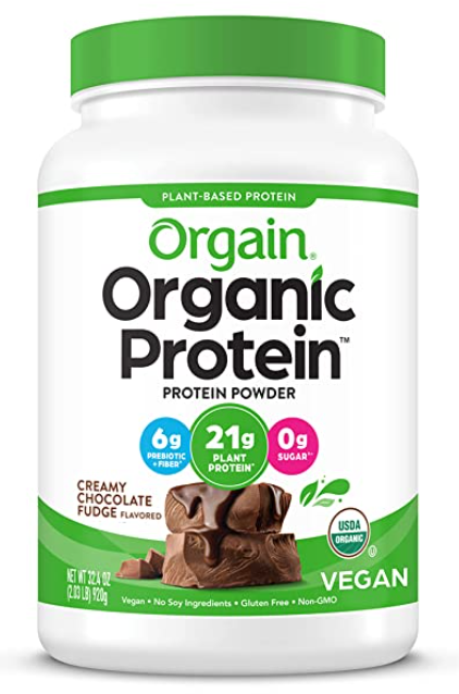 Best protein powder Orgain product image a white a green container of organic, vegan protein