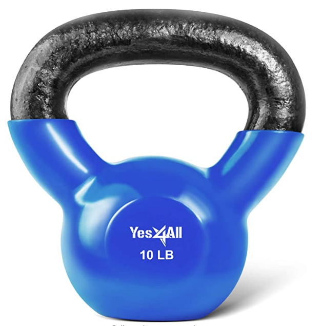 Best kettlebell Yes4All product image of a blue vinyl-coated cast iron kettlebell