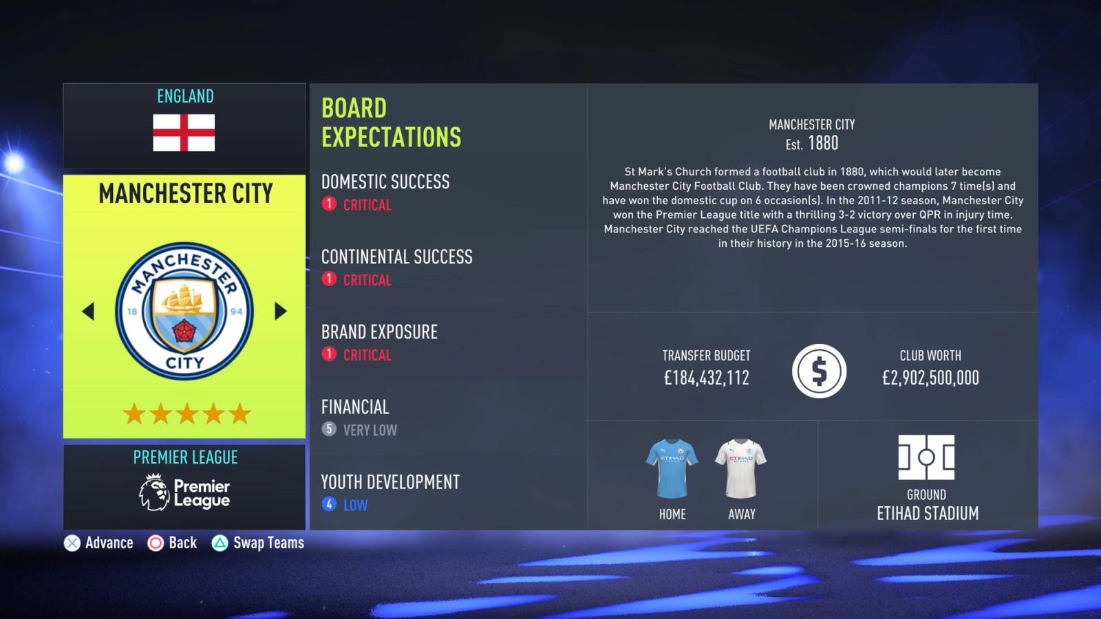man city fifa 22 career mode board expectations