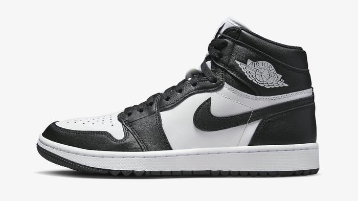 Best Jordan golf shoes Air Jordan 1 "Black White" product image of a pair of black and white high-top golf shoes.