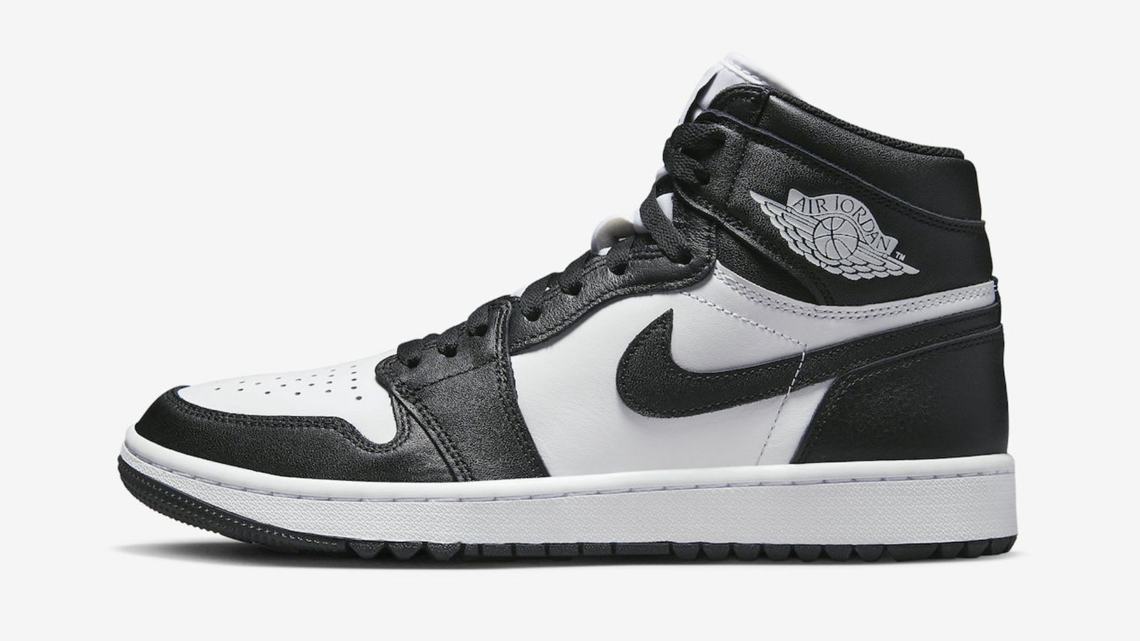 Air Jordan 1 High Golf "Black White" product image of a pair of black and white high-top golf shoes.