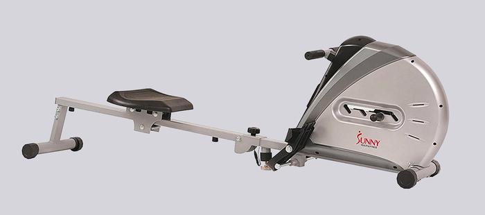 Best rowing machine under 500 Sunny Health & Fitness product image of a grey framed machine.