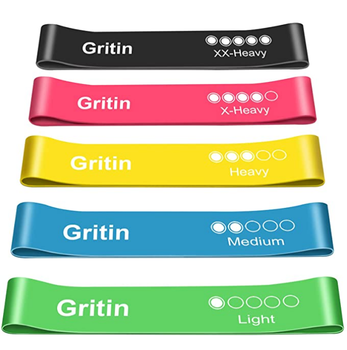 Best resistance bands Gritin product image of five rubber bands of varying colours