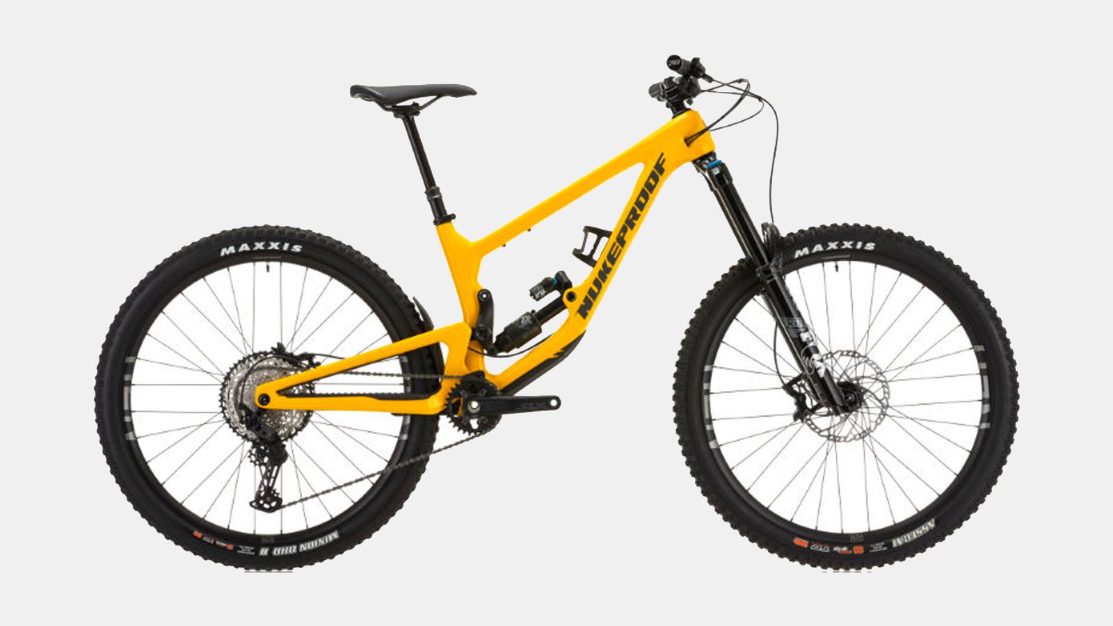Best mountain bike Nukeproof product image of an all yellow mountain bike.