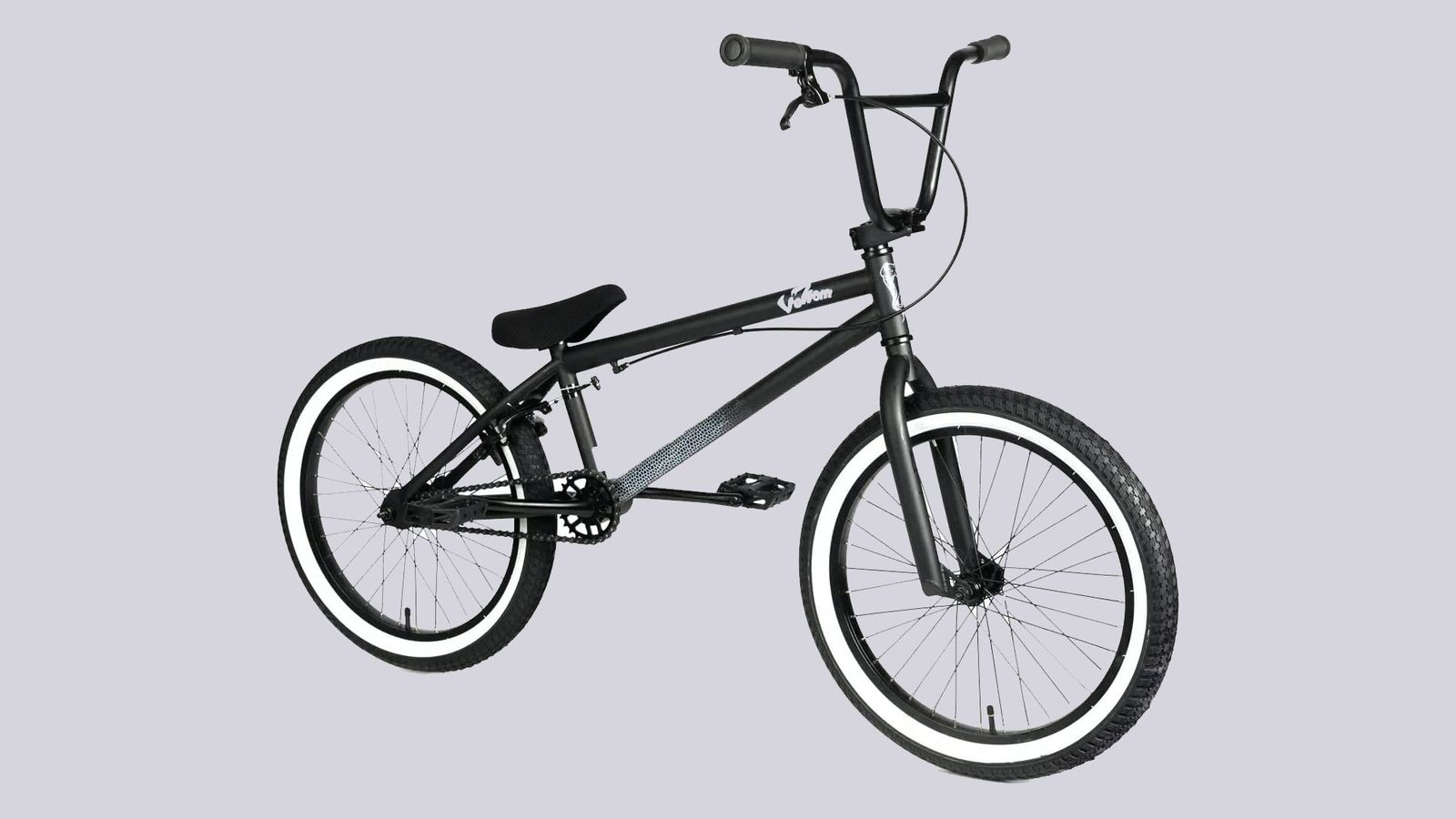 Venom 2021 product image of a black-framed bike with white wall wheels and frame accents.