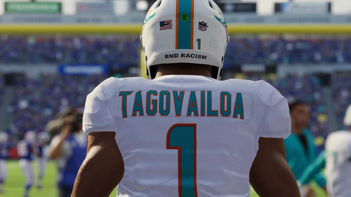 Miami Dolphin's quarterback Tua Tagovailoa takes the field.