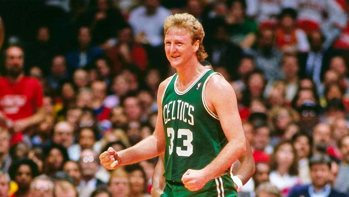 Best NBA jerseys of all time Boston Celtics product image of Larry Bird wearing a green kit with white numbering, letters, and accents.