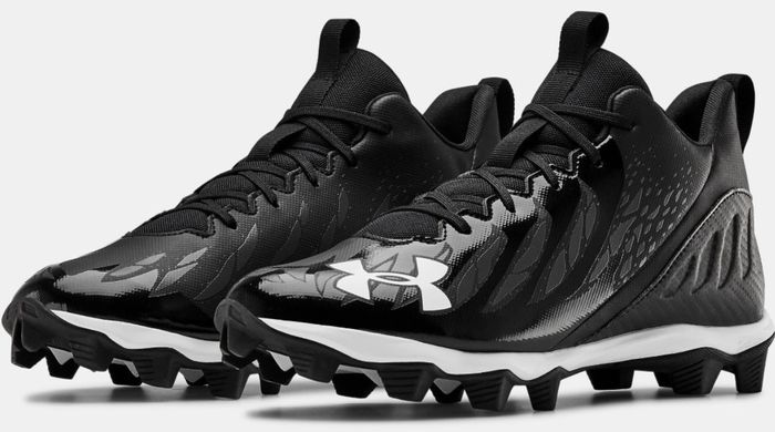 Best football cleats under 100 Under Armour product image of a black cleat with white details.