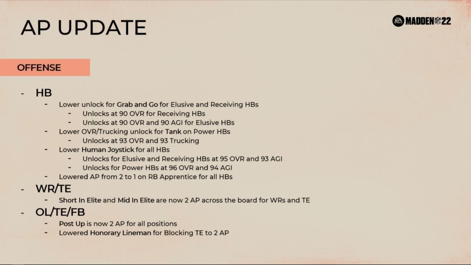 Madden 22 update patch notes X Factor changes