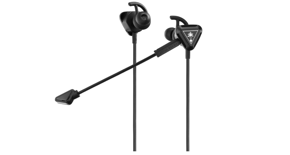 Best headset for Halo Infinite Turtle Beach product image of a pair of black earbuds with a detachable mic.