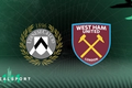 Udinese and West Ham badges with green background