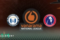 Halifax Town and Dorking Wanderers badges with National League logo