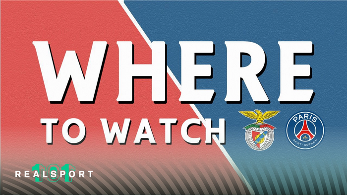 Benfica and PSG badges with Where to Watch text