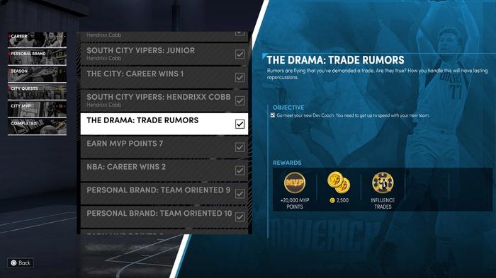 NBA 2K22 Trade Rumors Quest