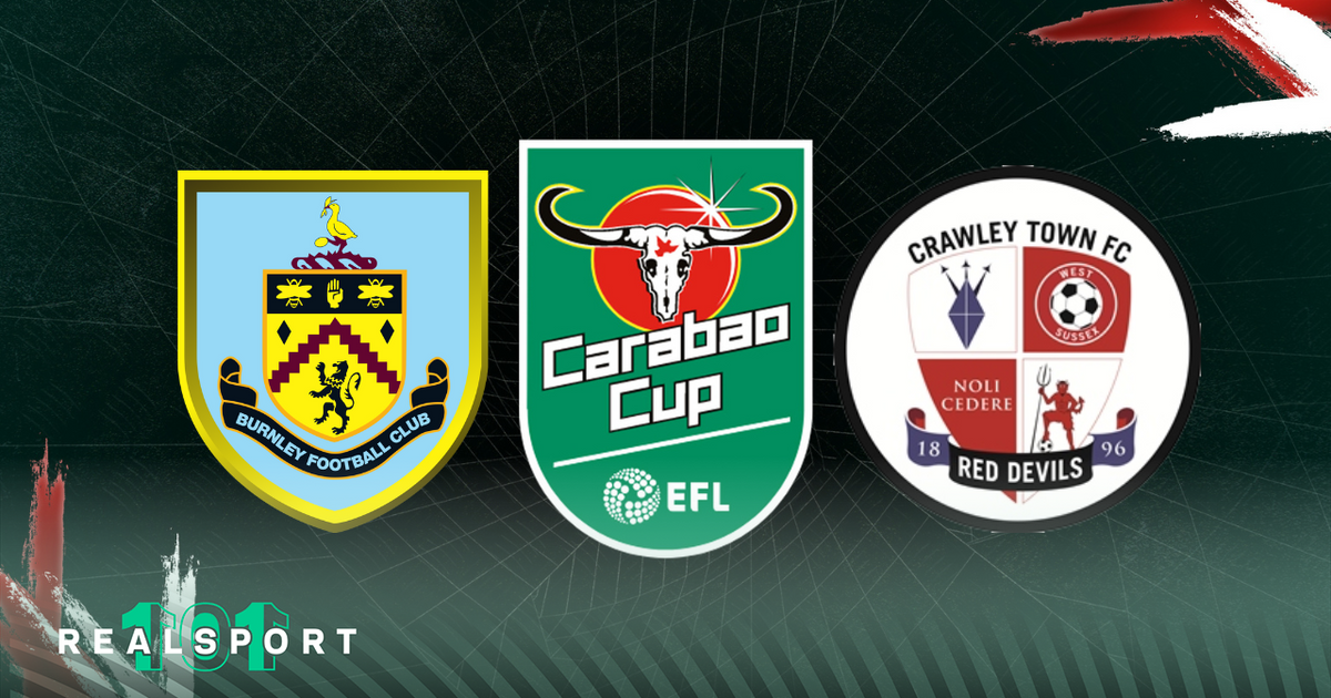 Burnley and Crawley Town badges with Carabao Cup logo