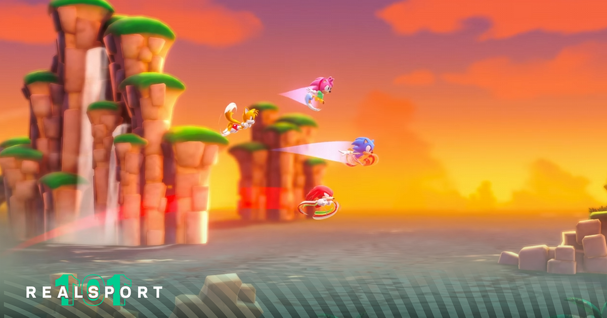 A screenshot of Sonic Superstars gameplay from the Multiplayer trailer on YouTube.