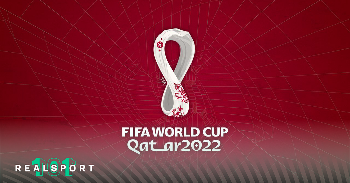 FIFA World Cup Qatar 2022 logo with red background.