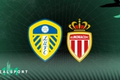Leeds United and Monaco badges with green background