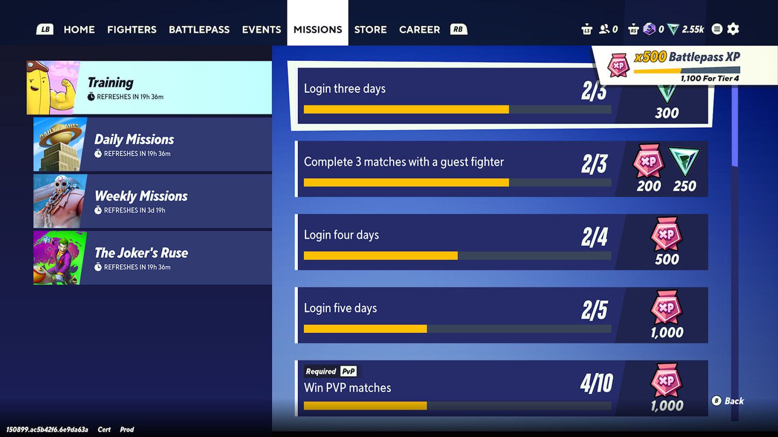 MultiVersus Missions Menu