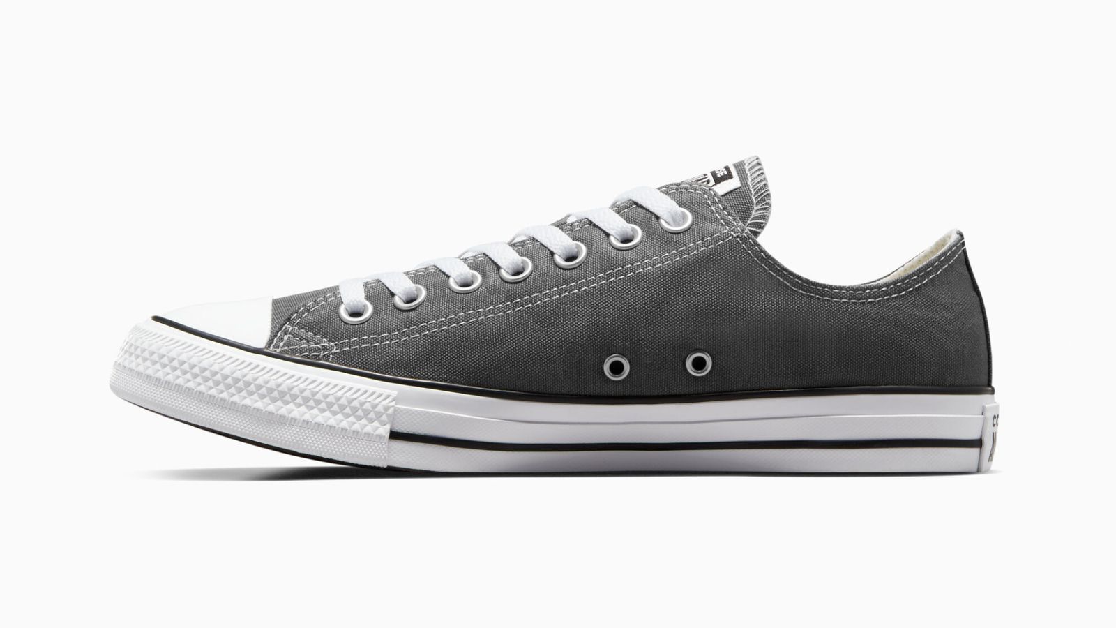 Converse Chuck Taylor All Star product image of a grey Converse low-top with a white and black sole.