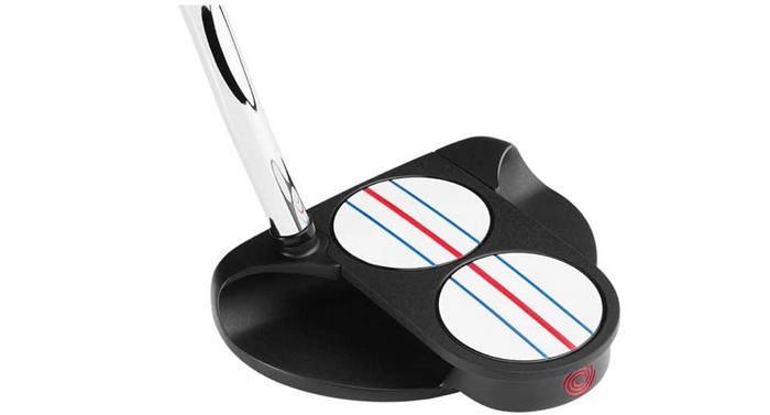 Best golf clubs Callaway product image of the head of a black putter that features alignment aids.