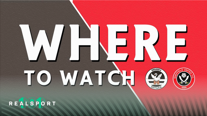 Swansea and Sheffield United badges with Where to Watch text