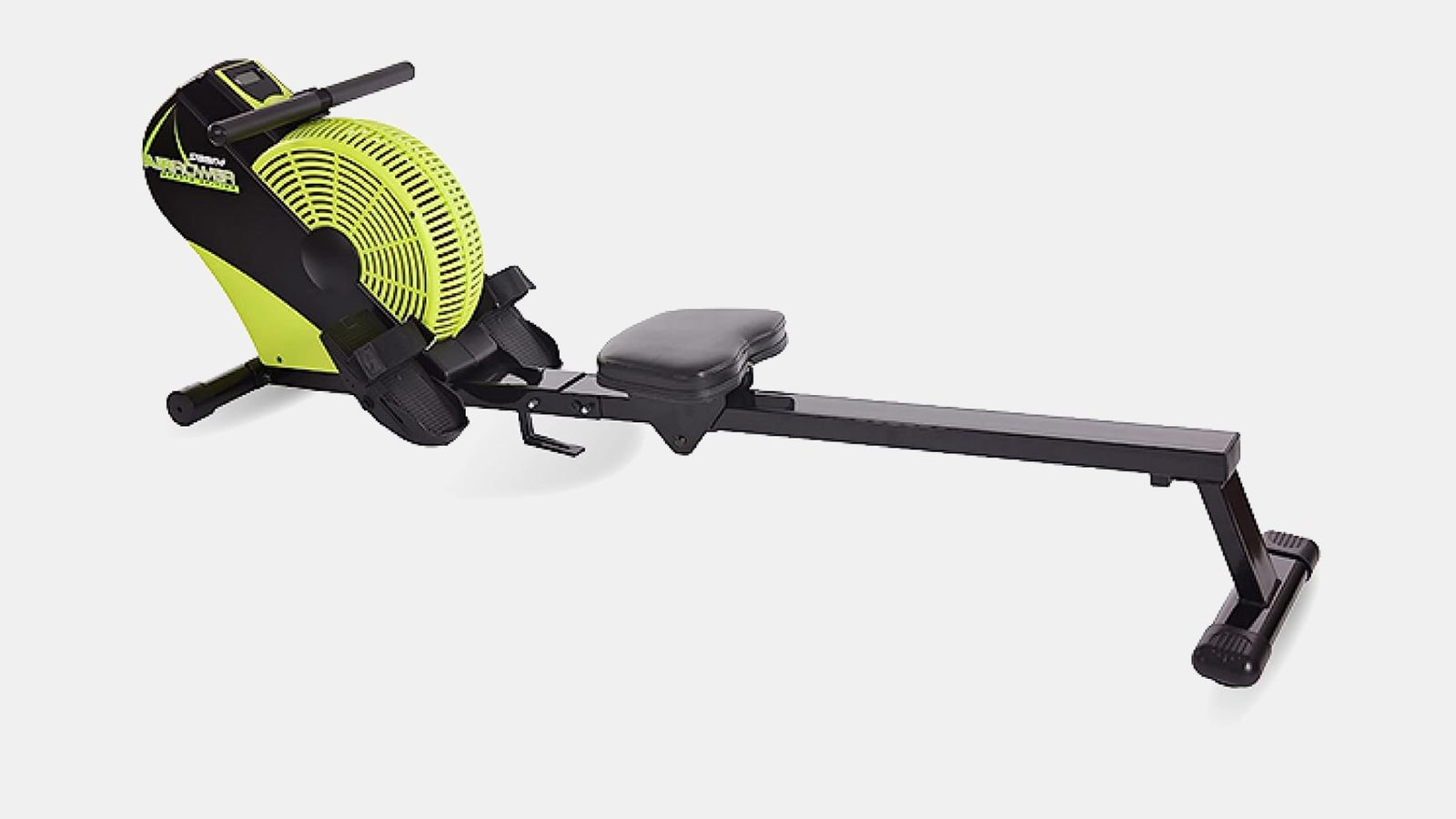 Stamina ATS Air Rower product image of a black and highlighter yellow rowing machine.