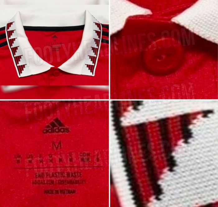 Manchester United Home Kit 2022/23 product image of a red shirt with white collar.