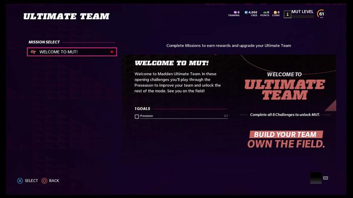 The welcome screen in Madden 22 for Madden Ultimate Team