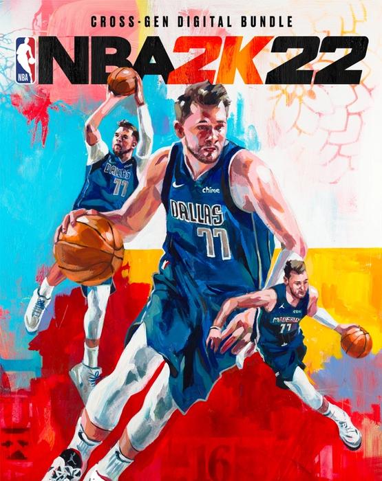 The cross gen cover of NBA 2K22 displays Luka Doncic in Mavericks blue uniform.