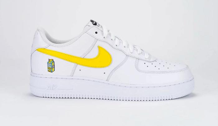 Best sneaker collabs - Lyrical Lemonade x Nike Air Force 1 Low product image of a white low-top featuring a yellow Swoosh and lemonade carton graphic.