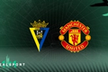 Cadiz and Manchester United badges with green background
