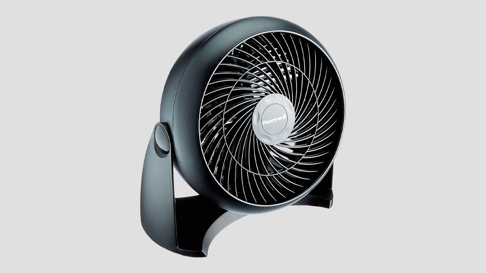 Honeywell HT 900E product image of a black fan with a grey centrepiece.