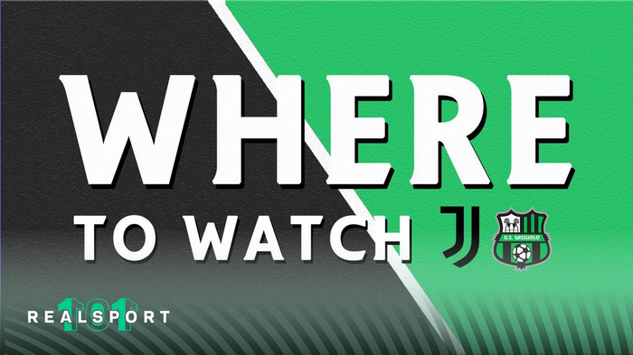 Where to watch text with Juventus and Sassuolo badges