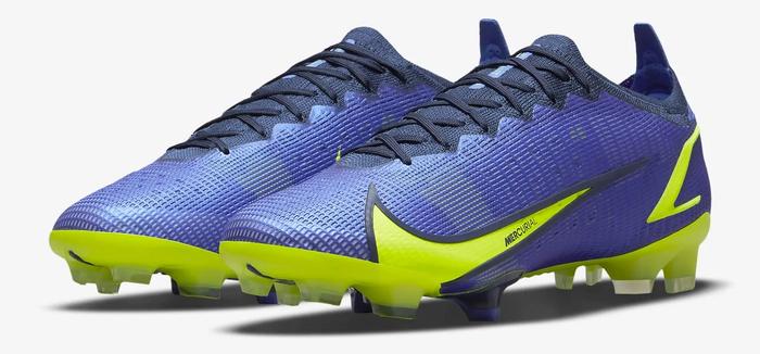 Nike Mercurial Vapor 14 Elite product image of a pair of blue and fluorescent yellow boots.