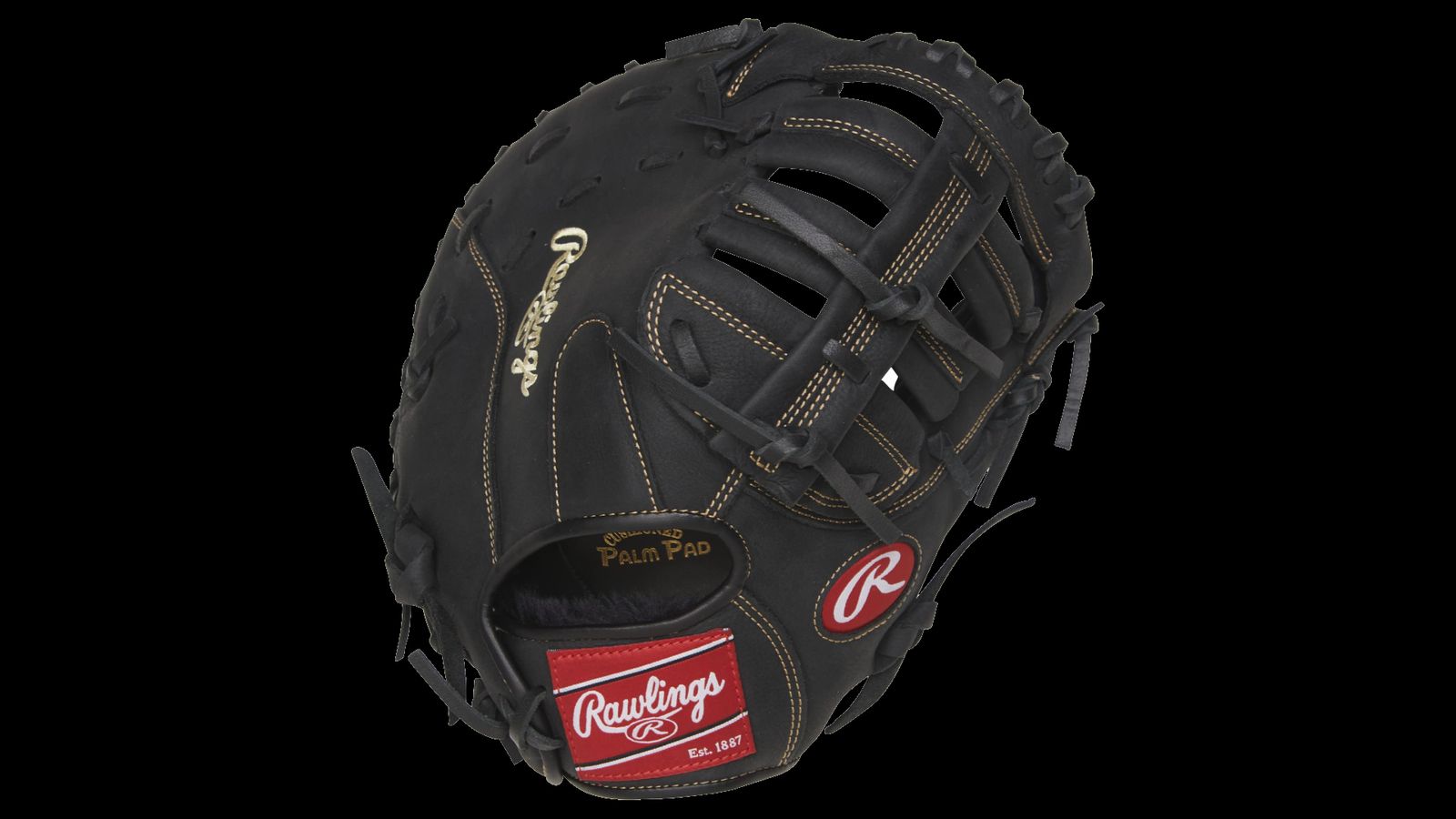 Rawlings Renegade product image of a black glove with red accents and brown stitching.