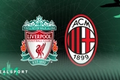 Liverpool and AC Milan badges with green background
