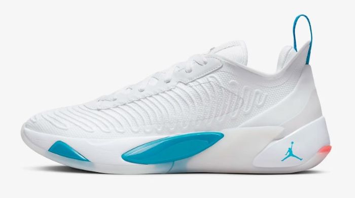 Best basketball shoes Nike product image of a white sneaker Neo Turquoise accents in the midsole and heel.
