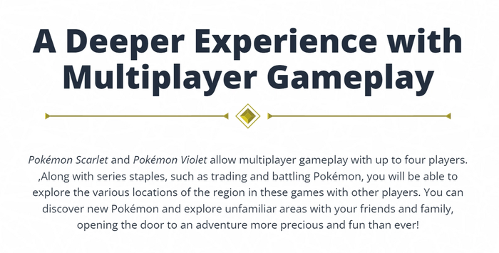 A screenshot of the official Pokémon scarlet and violet website discussing multiplayer.