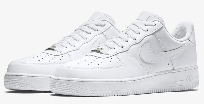 Air Jordan 1 "Triple-White" product image of a pair of all-white Air Force 1s.