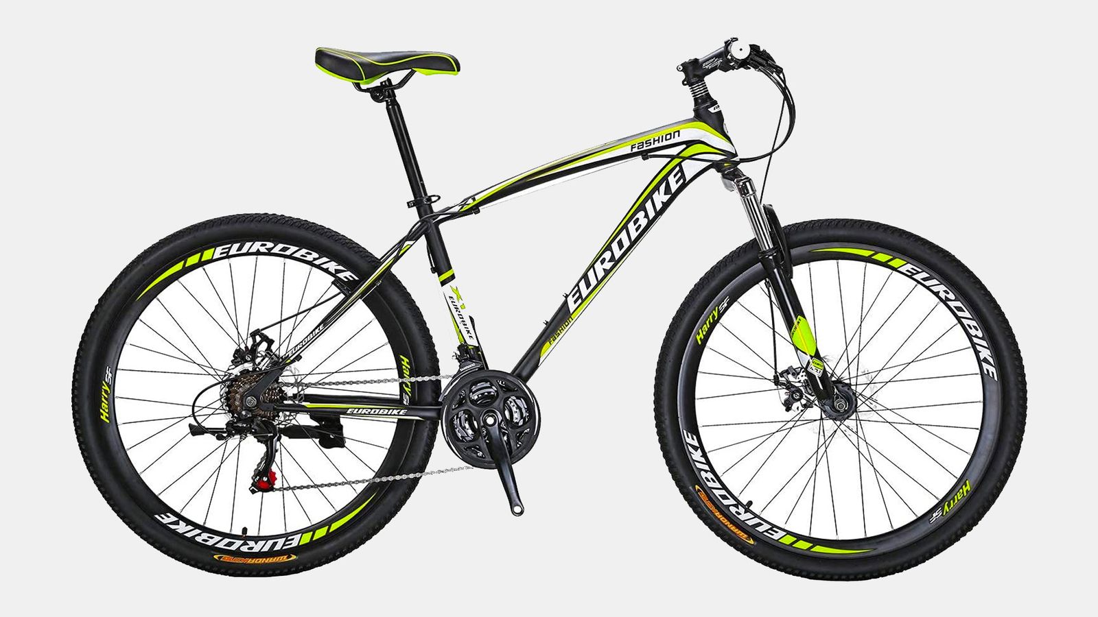 Best mountain bike Eurobike product image of a black bike with yellow and white details.