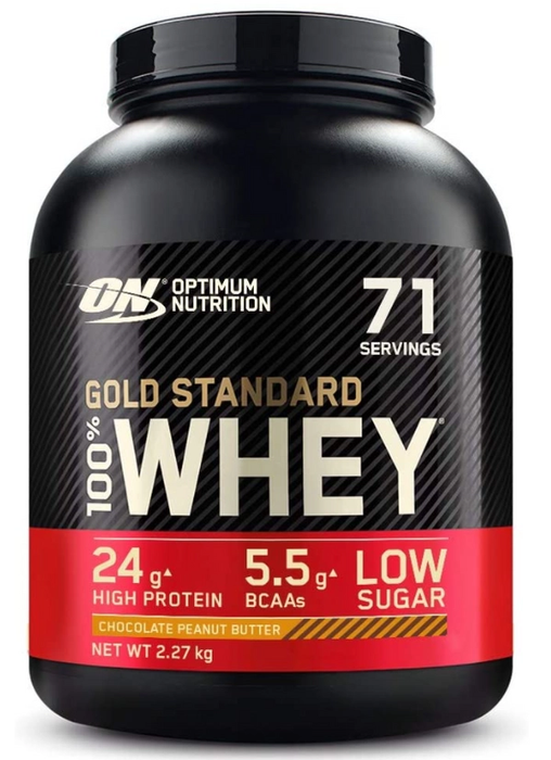 Best protein powder Optimum Nutrition product image of black and red container of Gold Standard Whey