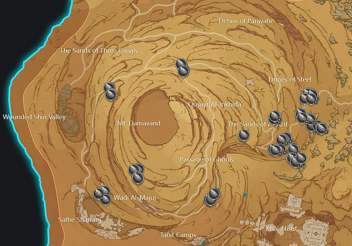 Map with all Sand Grease Pupa Locations in Genshin Impact 3.4