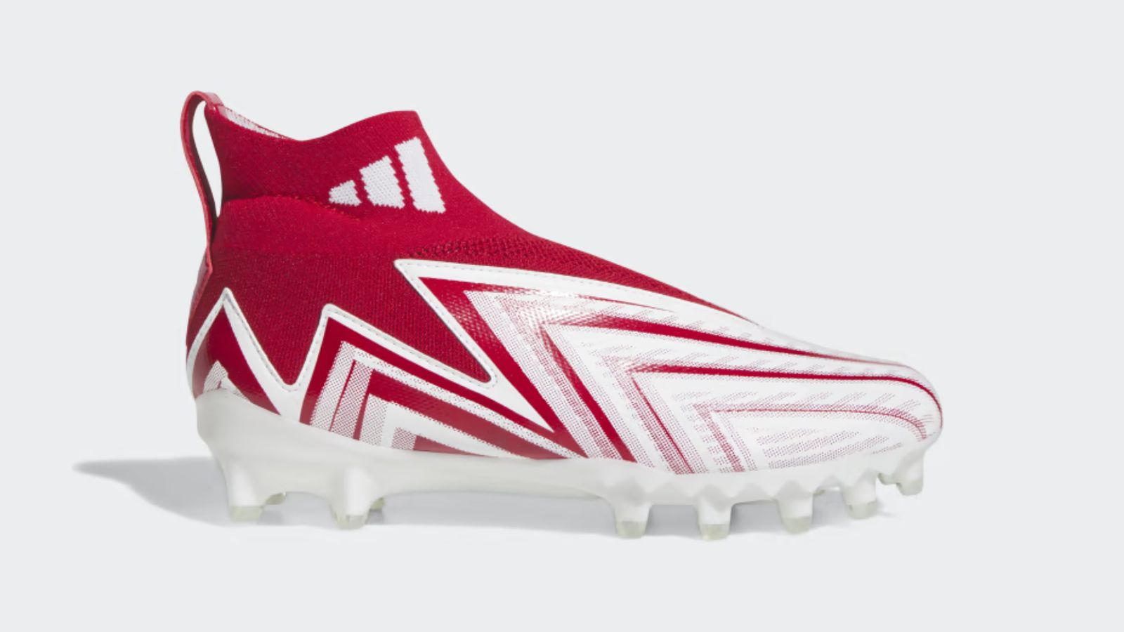 adidas Freak Ultra 23 product image of a white and red laceless, knitted football cleat.