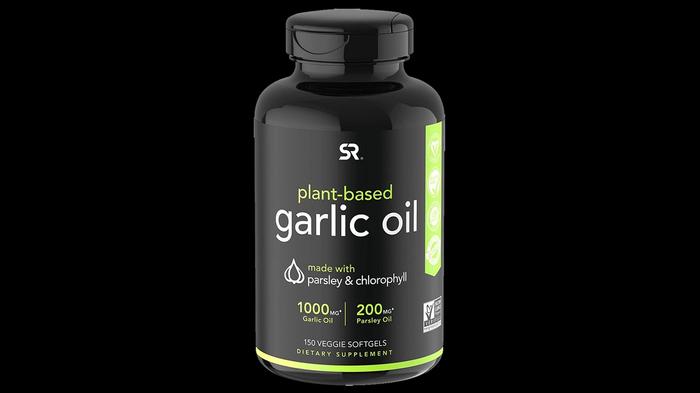 Best garlic supplement Sports Research product image of a black container featuring green and white branding.