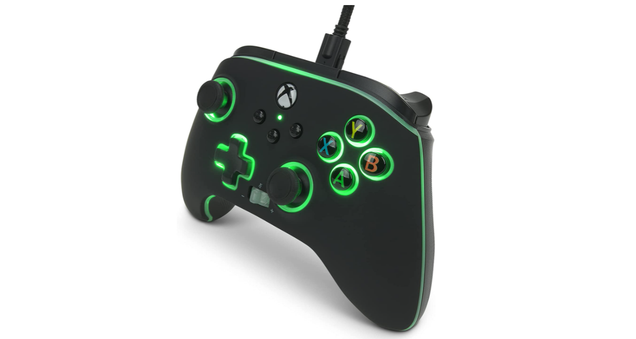Best controller for Battlefield 2042 PowerA product image of a pro Xbox controller featuring green backlit buttons.