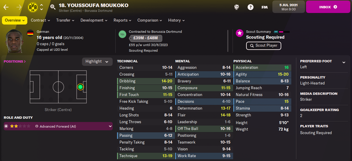Yousouffa Moukoko Player Profile Football Manager 2022