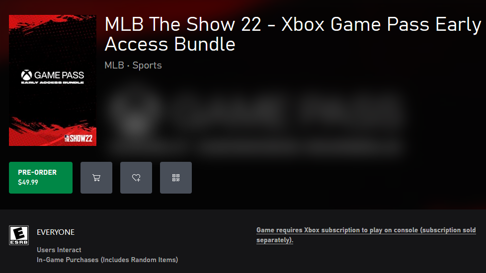 MLb The Show 22 Xbox Game Pass early access