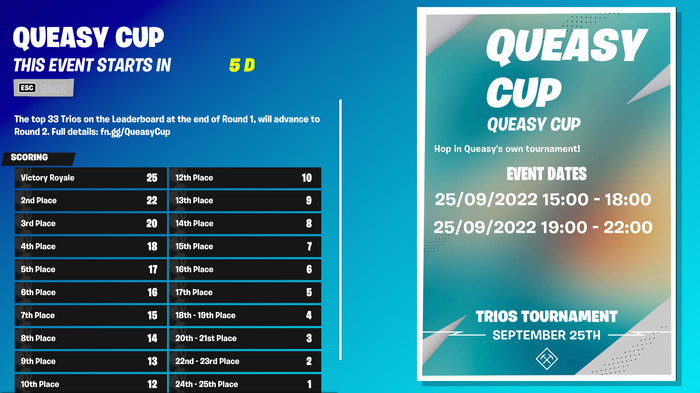 queasy cup start date, time and scoring system